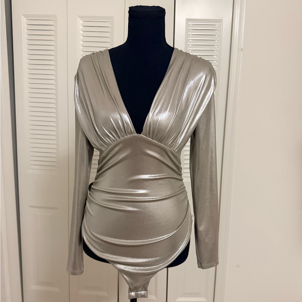 H&M Shimmering Silver Long Sleeve Bodysuit